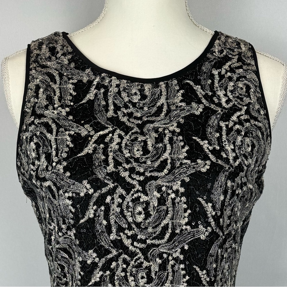 SW3 Bespoke Black Sleeveless Sheath Dress Sequins Floral Embroidery Medium Party - Picture 2 of 9